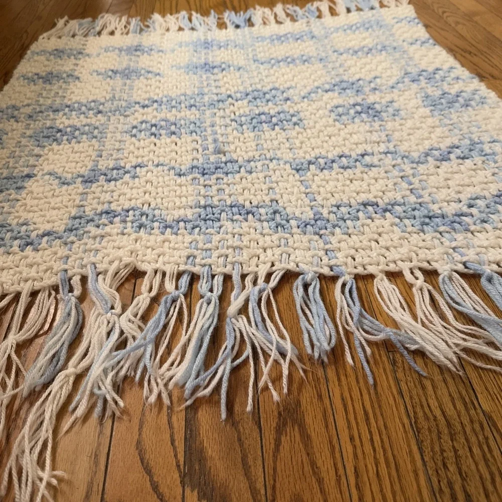 Handmade Baby Blanket Blue‎ And White Girl Boy Gift 33